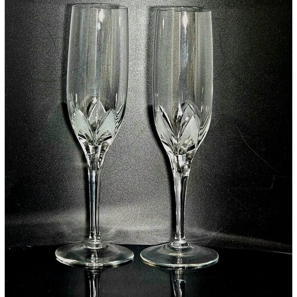 Eisch Frosted Petals Champagne Flutes 8.5" etched satin arches crystal toasting - Picture 7 of 7